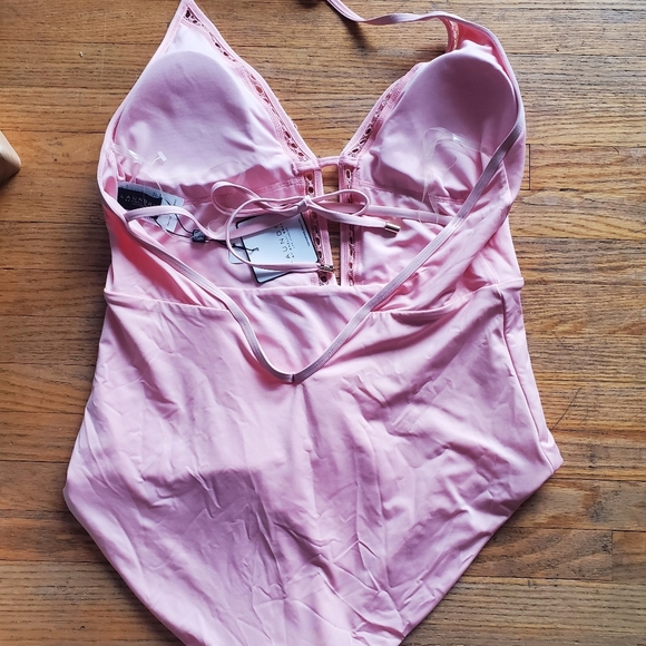 Pink deep V one piece swim suit size XL - Picture 2 of 6